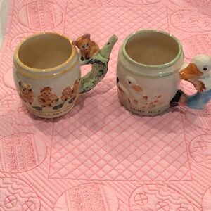 Vintage 50s Ceramic Children Milk Mugs, two